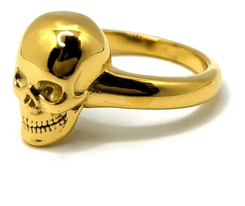 Anillo Hombre Acero Inoxidable Dorado Calavera Craneo 