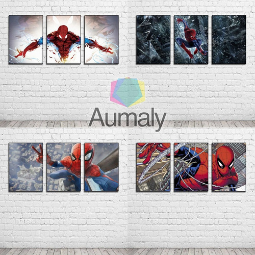 Imagen 4 de 6 de Cuadro Decorativo Marvel Spiderman Peter Parker Set 3 Piezas