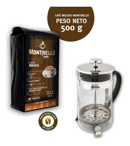 Cafetera Prensa Francesa 800ml + Cafe Montibello Brasil 500g