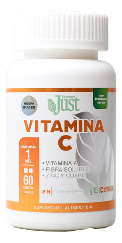 Vitamina C + Zinc + Probioticos Fos Justcetrux 60 Tabletas Sabor Manzana Verde