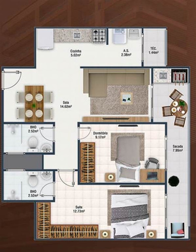 Imagem 4 de 8 de Apartamento, 2 Dorms Com 67.99 M² - Forte - Praia Grande - Ref.: Scp124 - Scp124