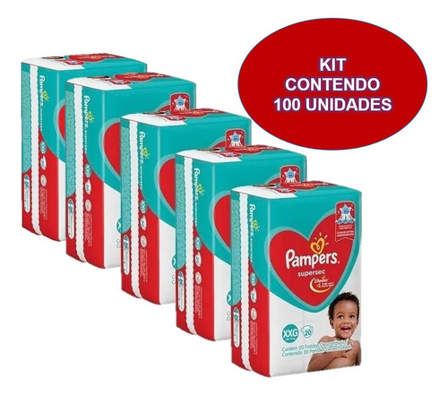 Kit 5 Pacotes Fraldas Pampers Descartável Infantil Atacado Tamanho Extra extra grande (XXG)