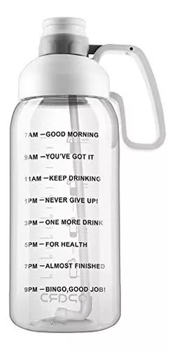  Botella de agua de medio galón con pajilla, botella de agua  motivacional de 2 litros, botella de agua de 64 onzas con marcador de  tiempo, jarra de agua de boca ancha
