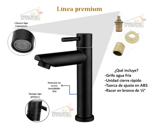 Imagen 4 de 5 de Grifo Llave Bajo Negro Mate Agua Fría Para Lavamanos