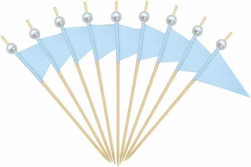 Banderas Triangulares Para Cupcakes Azul Cielo, Mini Palillo