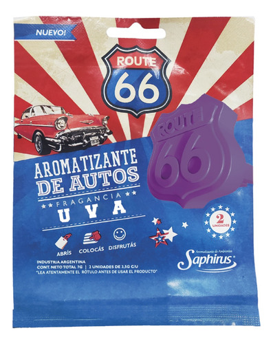 Perfume Route 66 Fragancia Aromatizante Para Auto Pack X2 Violeta Uva