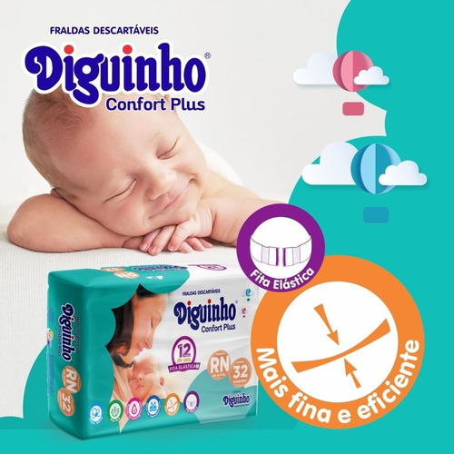 Kit 3 Pacotes Fraldas Diguinho Rn Recém Nascido Gênero Sem Gênero Tamanho Recém-nascido (rn)