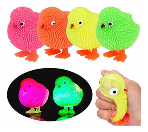 12 Pollitos Squishy De Colores Luz Led Juguete Regalo Piñata