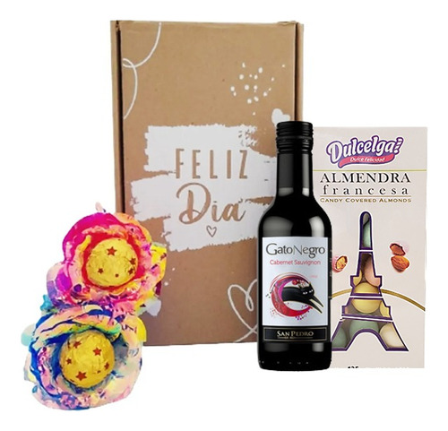 Combo Ancheta Regalo Vino, Flores Y Almendras