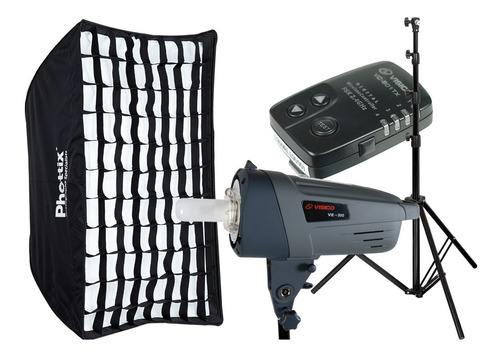 Imagen 1 de 10 de Kit Flash Visico 300w + Tripode + Soft Box Con Panal + Radio