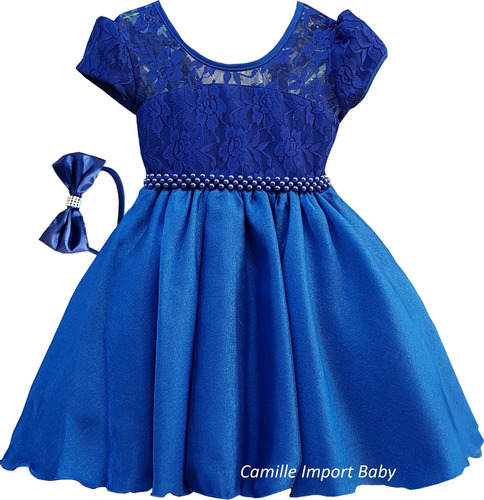 Vestido Festa Infantil Realeza Azul Tam 4 Ao 16 Luvas Bolero | Parcelamento  sem juros