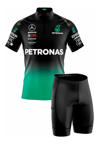 Conjunto Camisa E Bermuda Ciclismo Petronas Preta