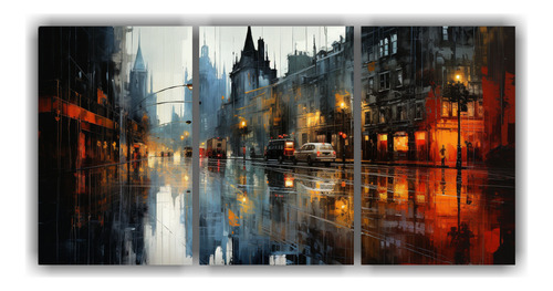 120x60cm Set 3 Cuadros Urban Abstract Reflections In Rain-sl