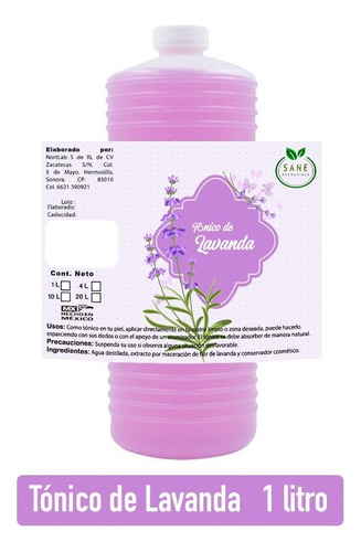 Tónico Facial Agua De Lavanda 100% Natural 1 Litro Sane Tipo De Piel Todo Tipo De Piel