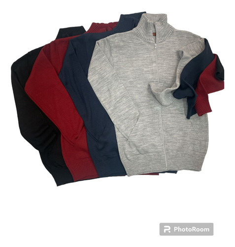 Sweater Campera Tejida Lisa Hombre C/bolsillos 4 Colores