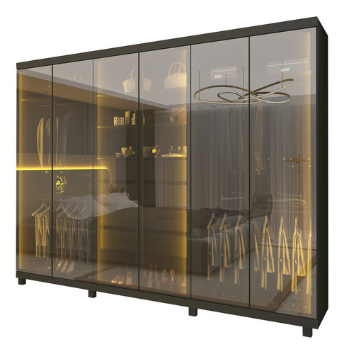 Guarda Roupa Absolut 6 Portas Reflecta Led Grafite - Gelius