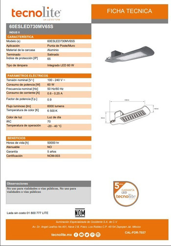 Lámpara Para Punta De Poste Led, Fotocelda 60esled730mv65s