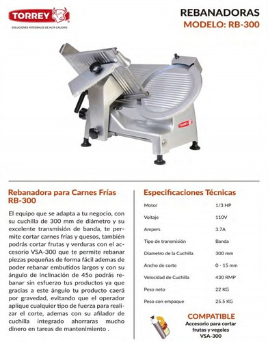 Imagen 5 de 6 de Rebanadora Torrey Cuchilla De 30 Cm Rb300 Rbanda