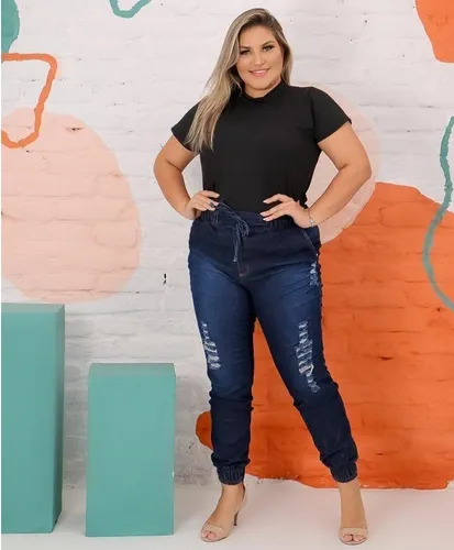 Calça jeans com elastico sales na cintura feminina plus size