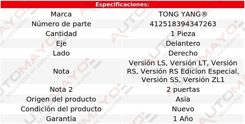 Una Salpicadera Delantera Derecha Tong Yang Camaro 2016-2020
