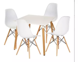 Juego Comedor Mesa Cuadrada De 80cm+4 Sillas Eames - Inv P5