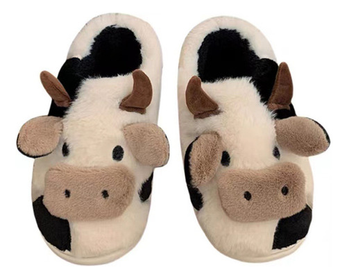 Zapatillas Unisex De Felpa Cálidas Con Forma De Vaca Con Dib
