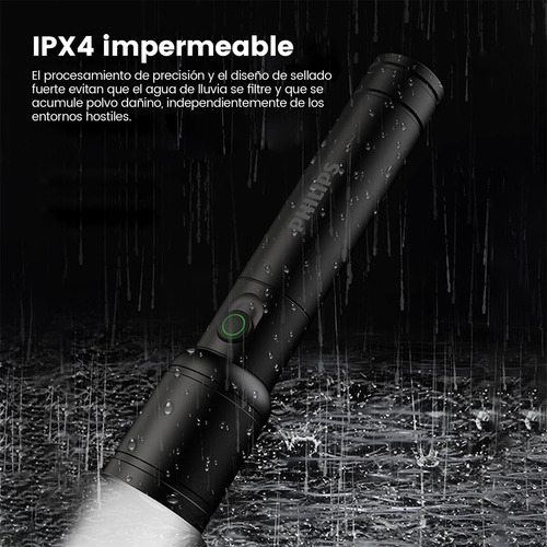 Philips Linterna Tactica Linternas Potentes Led Recargable Impermeable 300lm 5w Brillo Fuerte Alcance Luz Blancasúper Largo Esencial Para La Pesca Al Aire Libre Negro Aleación De Aluminio Sfl-2124
