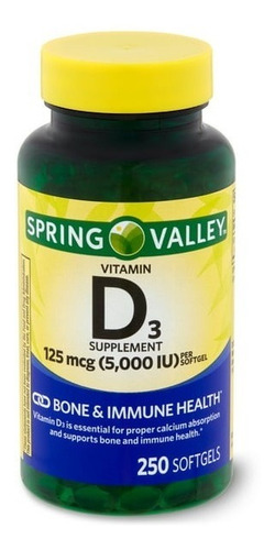 Spring Valley Vitamin D3, 125 Mcg, 5,000 Iu, 250 Count