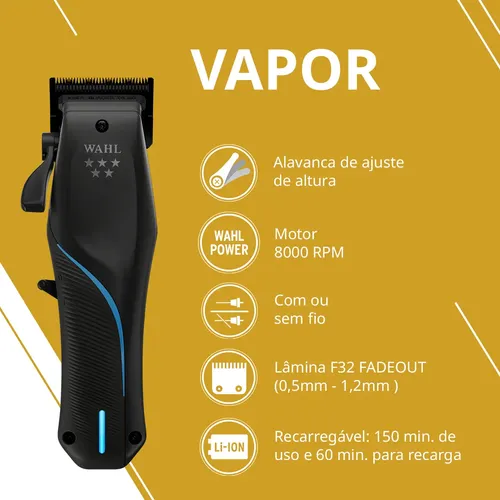 Wahl Maquina de Corta Cabelo Vapor Sem fio Profissional Bivolt
