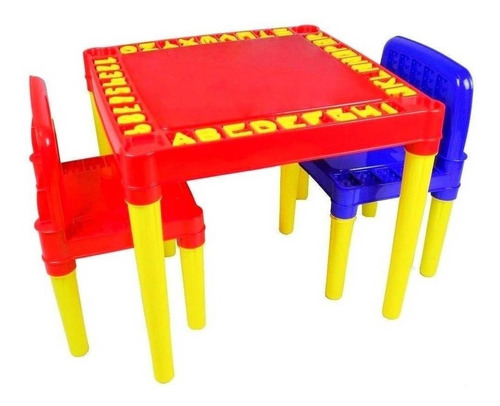 Mesa Infantil Educativa Com 2 Cadeiras E Jogo De Letras Cor Vermelho