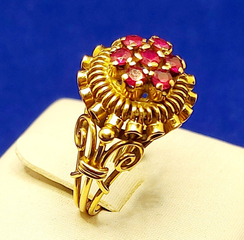 Anillo Oro 18k Años 50´s Con 7 Rubies 