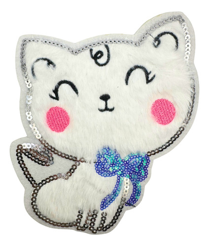 Aplique Patch Para Costurar Gatinha De Pelucia - Branca Cor Branco Desenho Do Tecido Estampado