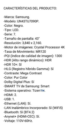 Tv Samsung De 43 Pulgadas Smart Tv Crystal Uhd Nuevo