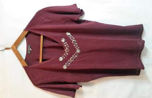Remera De Señora Poliester Con Lentejuelas Strass Y Metales