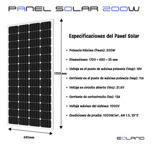 Pack X2 Panel Solar 200w Eoland Casa Kit Basico Energia Solar Monocristalino Fotovoltaico 18v