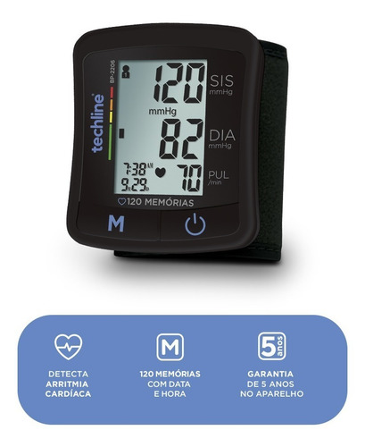 Monitor De Pressão Arterial Digital De Pulso Bp2206 Techline