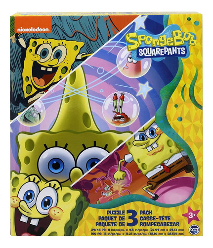 Bob Esponja: Rompecabezas 3 En 1 Para Niños. Grandes Regalos