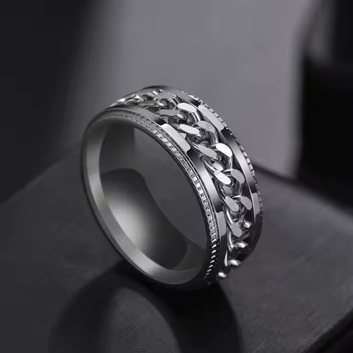 Anillo Anti Estrés De Acero Cadena Giratorio Unisex Ansiedad Plateado 6