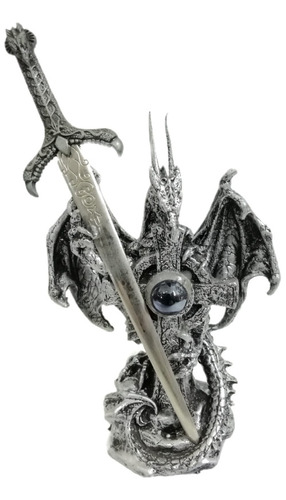 4 Figuras De Dragon Medieval Con Espada De Acero Inoxidable