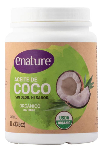 Aceite De Coco Orgánico 1 Lt Enature Sin Olor Ni Sabor 