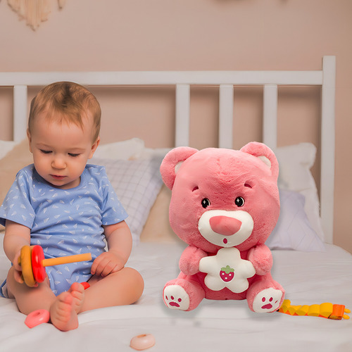 Oso Tierno De Peluche Con Flor Super Suave Y Esponjoso 33cm Color Rosa