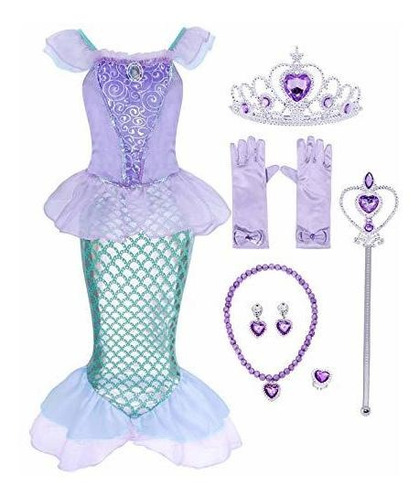 Vestido Sirena Princesa Niñas Cumpleaños Accesorios