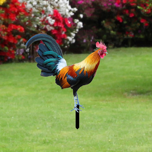 Wf/ Estaca Jardín Gallo, Adorno Pollo, 21,5 Cm X 25 Cm