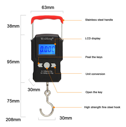 Báscula Colgante Portátil Lcd 50kg/5g Doble Precisión Pesca