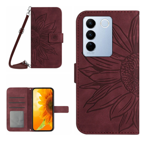 Funda Con Forma De Sol Ht04, Color Rojo Vino, Para Vivo V27