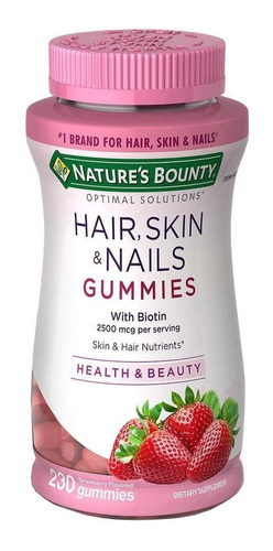 Suplemento en gomitas Nature's Bounty  Hair, Skin & Nails carbohidratos sabor frutilla en pote 230 un