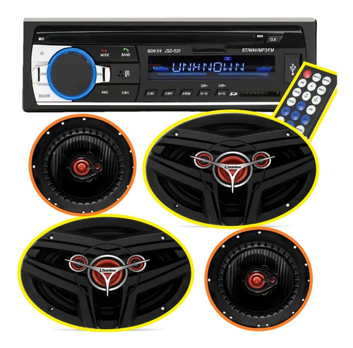 Combo Estereo Bluetooth 520 Auto Usb Mp3 Fm + 4 Parlantes 