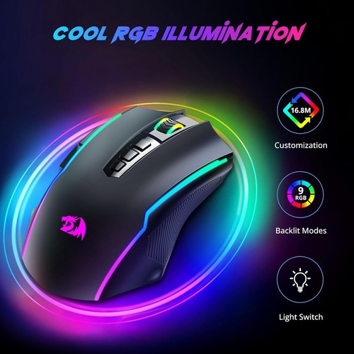 Mouse Gamer Redragon M910-ks Inalámbrico, Rgb, Negro