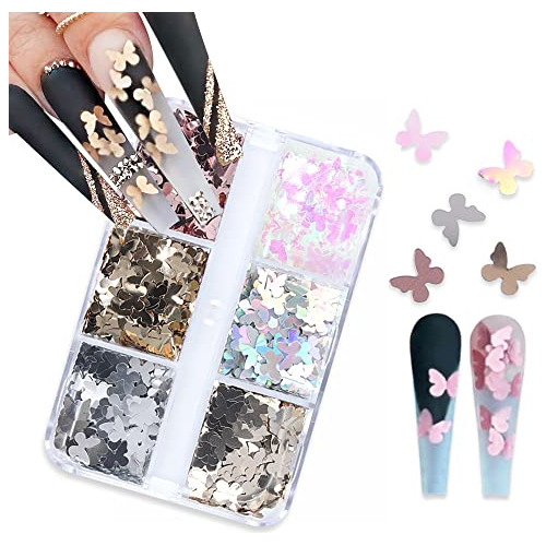 Glitter 3d Mariposas  Para Nail Art Pack 6 Tonos