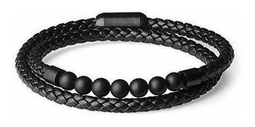 Coai Pulsera De Piel De Doble Capa Con Onix Negro